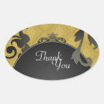 Thank You Seal - Gold Black & White Damask Wedding Oval Stickers