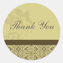 Thank You Seal - Gold & Brown Damask Wedding Round Sticker