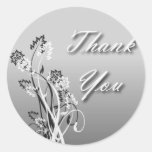 Thank You Seal - Silver, Black and White Floral Round Sticker