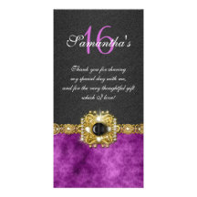 "thank you" "sweet sixteen" purple black gems custom photo card