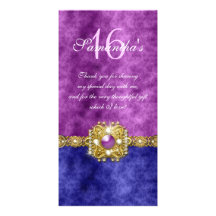 "thank you" "sweet sixteen" purple blue gems personalized photo card