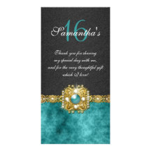 "thank you" "sweet sixteen" teal black gems custom photo card