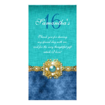 "thank you" "sweet sixteen" teal blue gems picture card