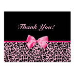 Thank You Trendy Pink And Black Leopard Ribbon Postcards