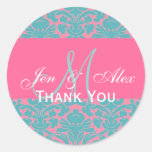 Thank You Wedding Favor Monogram Damask Seal Round Sticker