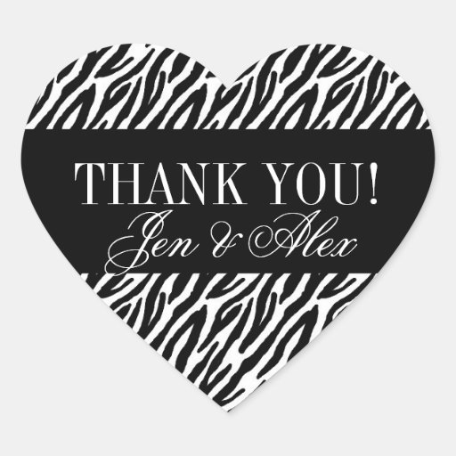 Thank You Wedding Favour Labels Zebra Heart Sticker