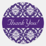 Thank You Wedding Purple Damask Sticker