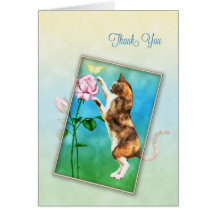 Thank you with a playful cat greeting cards