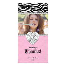 Thank You Zebra Lace Pearls Jewel Sweet 16 Customized Photo Card