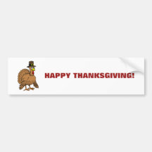 Thanksgiving Cartoon Turkey Pilgrim Bumper Sticker