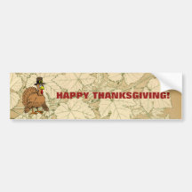 Thanksgiving Cartoon Turkey Pilgrim Fall Theme Bumper Sticker