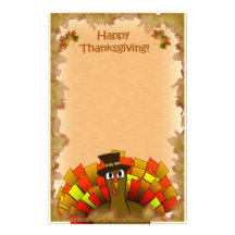Thanksgiving Cartoon Turkey Pilgrim Customized Stationery