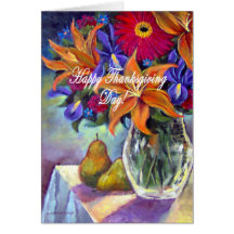 Thanksgiving Day Flowers & Pears Painting - Multi Greeting Card