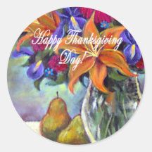 Thanksgiving Day Flowers & Pears Painting - Multi Sticker