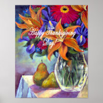 Thanksgiving Day Flowers & Pears Painting Poster
