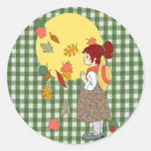 Thanksgiving Gingham Round Sticker