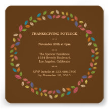 Thanksgiving Harvest Leaves Potluck Party Personalized Invitations