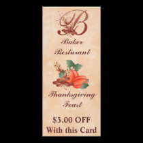 Thanksgiving Monogram B Rack Card /Resturant rack cards