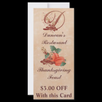 Thanksgiving Monogram D Rack Card /Resturant rack cards