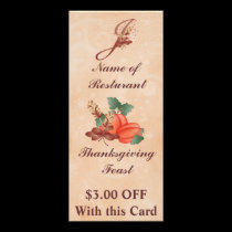 Thanksgiving Monogram J Rack Card /Resturant rack cards