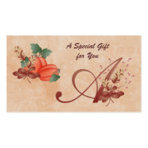 Thanksgiving Monogram Letter A Gift Card Business Card