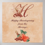 Thanksgiving Monogram Letter H Poster