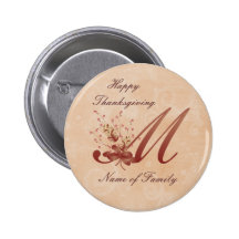 Thanksgiving monogram Letter M Button