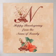 Thanksgiving Monogram N Poster