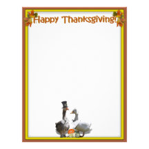 Thanksgiving Pilgrim Duck Couple Letterhead Template