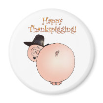"Thankspigging" Funny Cartoon Pig Thanksgiving Refrigerator Magnets