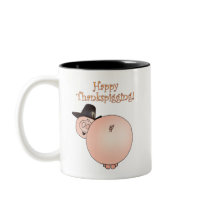 "Thankspigging" Funny Cartoon Pig Thanksgiving Mugs