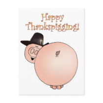 "Thankspigging" Funny Cartoon Pig Thanksgiving Post Cards
