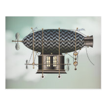 The Airship Petite Noir Steampunk Flying Machine Postcard