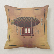 The Airship Petite Rouge Steampunk Flying Machine Throw Pillow