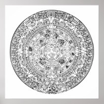 The Aztec Sun Calendar Circular Stone Design Posters