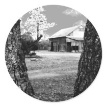 The Barn in Black & White Round Stickers
