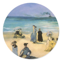 The Beach at Boulogne by Edouard Manet Round Stickers