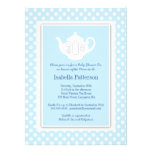 Thé blanc chic de baby shower de théière du bleu | invitations personnalisées