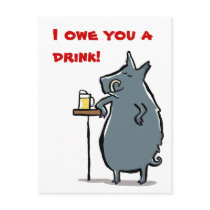 the boar has a beer at the bar - customizable postcard