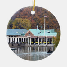 The Boathouse in the Park, Fall Photo Christmas Tree Ornaments