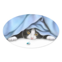 The Bug Hunter Cat Oval Stickers