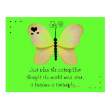 The Butterfly Quote Green and Yellow Postcard