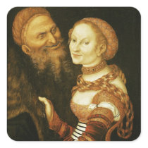 The Courtesan and the Old Man, c.1530 Square Sticker