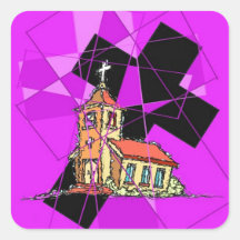 The Cross and The Chapel Square Stickers