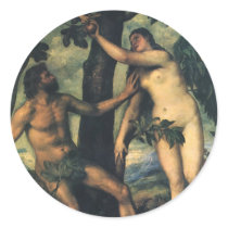 The Fall of Man; Adam and Eve by Titian Round Sticker