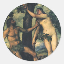 The Fall of Man; Adam and Eve by Titian Round Sticker