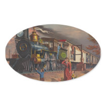 The Fast Mail Postal Service Train From 1875 Oval Sticker