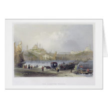The Floating Bridge, Istanbul, engraved by J.C. Be Greeting Card