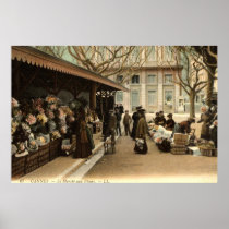 The Flower Market, Cannes France, 1915 Vintage Print