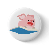 The Flying Book and Cartoon Pig Button Badge
